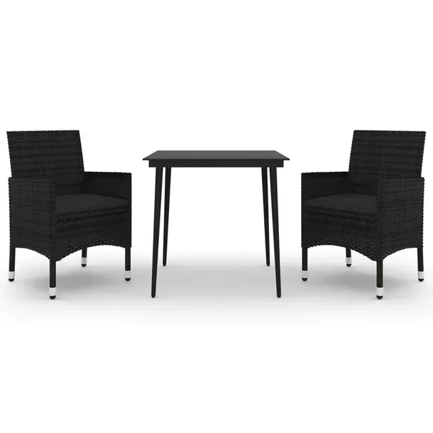 Zestaw mebli ogrodowych czarny z rattanem PE, stół 80x80x74 cm, 2 krzesł