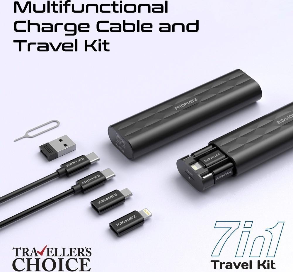 Promate Perk Compact 4-in-1 Cable and Adapter Set USB-C / micro / Lightning/ 0.3m