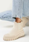 Botki damskie - Beżowe Botki Sztyblety na Platformie Velare - miniaturka - grafika 1