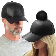 Czapki i chusty sportowe męskie - Czapka z daszkiem skórzana DAMSKA MĘSKA czarna - miniaturka - grafika 1