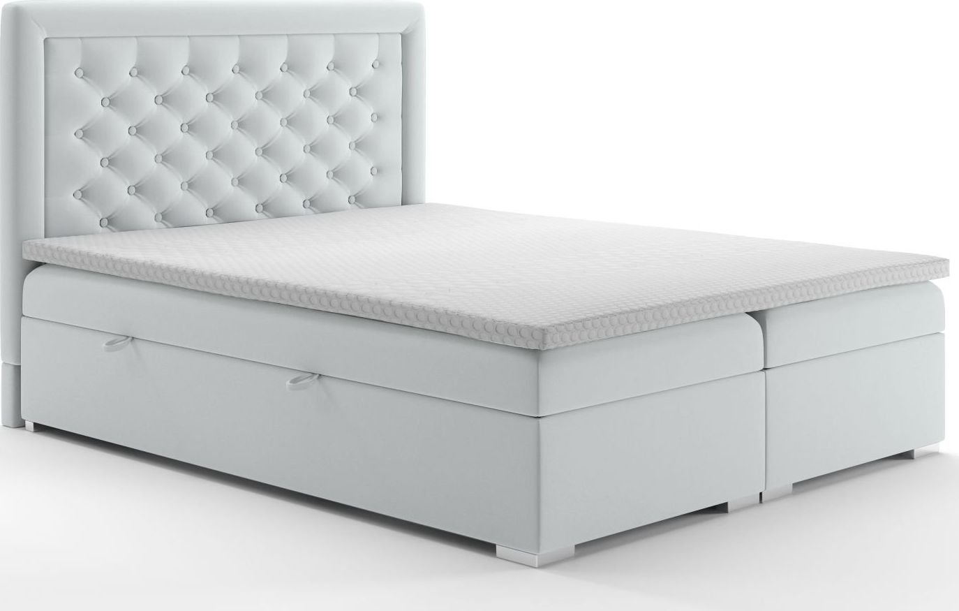 LAVERTO Łóżko kontynentalne AMIGO 140x200 jasno szare velvet z pojemnikiem