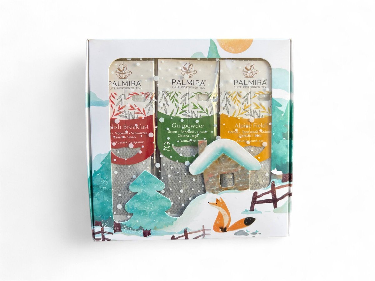 Świąteczny zestaw herbat PALMIRA „Lisek” maly – prezent, upominek, 11 smaków, święta, dla firm, do biura