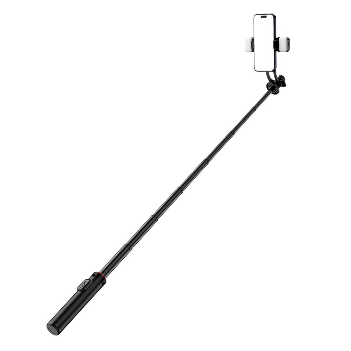 Selfie stick z podwójnym oświetleniem i uchwytem na telefon - teleskopowy statyw 1,3 m wykonany ze stopu aluminium w kolorze czarnym
