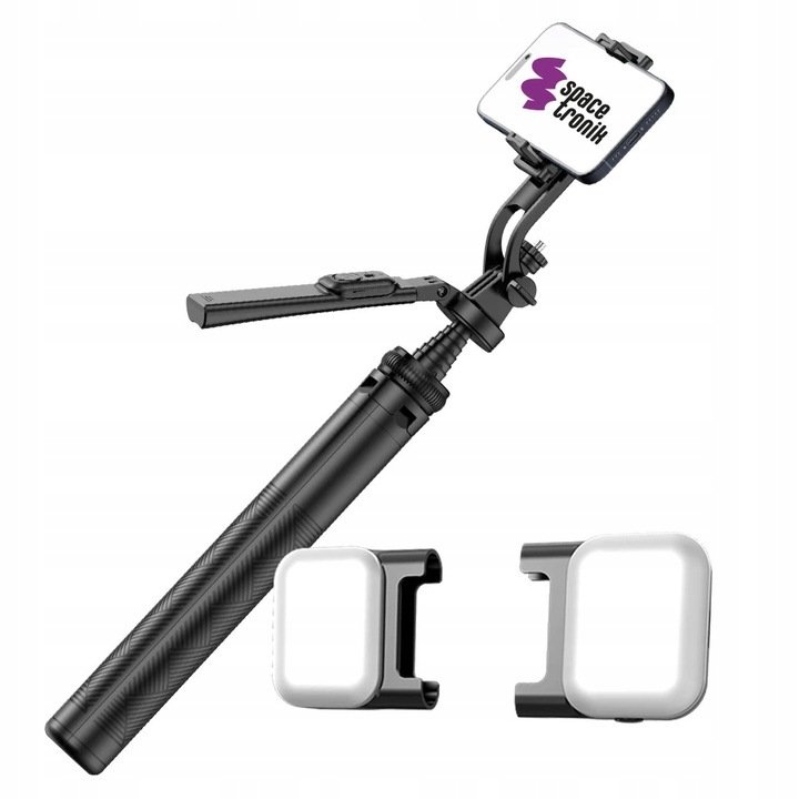 Zestaw: Selfie Stick Spacetronik SR-ROLLPIX02 + 2x Lampka LED SR-ROLLPIXA01 do zdjęć, vlogów i wideokonferencji