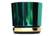Donice - 16 cm Doniczka DUO dwukolorowa ZIELONA z podstawką ZŁOTA * nowoczesna * styl glamour * efekt lustra * wysoki lustrzany połysk metaliczna * z drenaże.. - miniaturka - grafika 1
