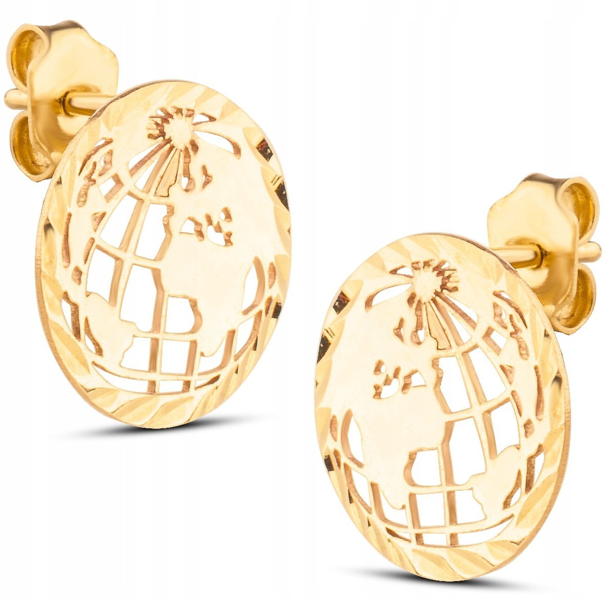 ZŁOTE OKRĄGŁE KOLCZYKI PLANETA ZIEMIA TERRA 585