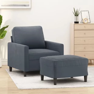 vidaXL Fotel z podnóżkiem, ciemnoszary, 60 cm, obity aksamit - Fotele - miniaturka - grafika 1