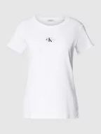 Koszulki i topy damskie - T-shirt o kroju slim fit z efektem prążkowania - miniaturka - grafika 1