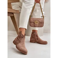 Botki damskie - S. BARSKI Botki damskie z ażurową cholewką S.Barski brązowe - miniaturka - grafika 1