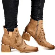 Botki damskie - DAMSKIE BOTKI ZA KOSTKĘ AŻUROWE POTOCKI 12356 BRĄZOWE ZAMSZOWE - miniaturka - grafika 1