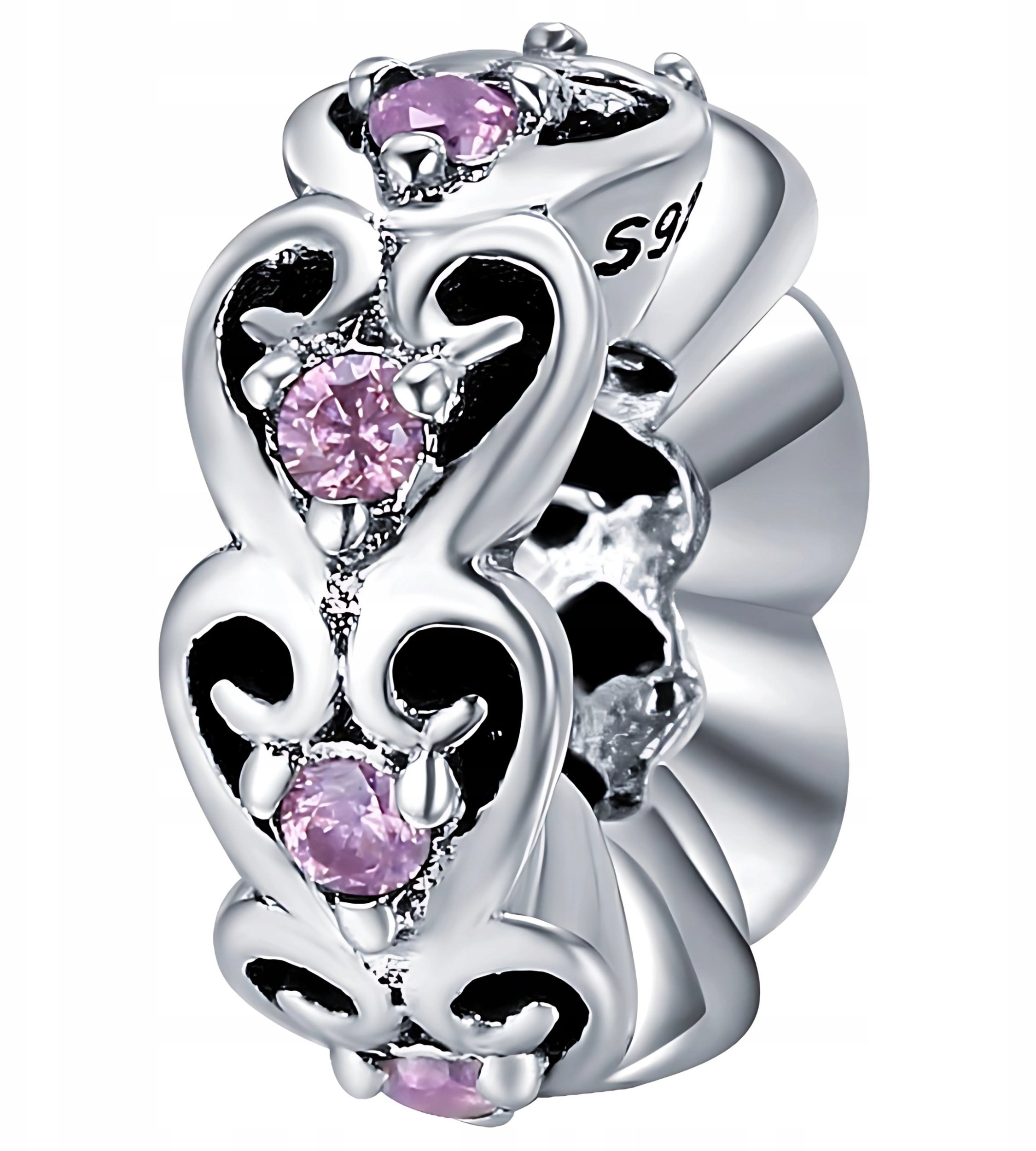 Ivybands CHARMS zawieszka koralik KWIATY srebro pr 925 różowe cyrkonie beads srebrny
