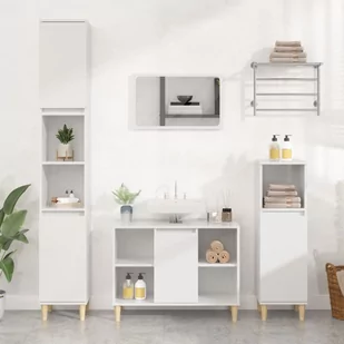 vidaXL Szafka pod umywalkę, biała, wysoki połysk, 80x33x60 cm - Toaletki - miniaturka - grafika 1