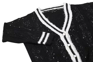 Swetry damskie - faina Damski średniej długości cekiny zdobienie temperament kolor pasujący kardigan czarny rozmiar XS/S, czarny, XS - grafika 1