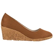 Czółenka - Goodin Zamszowe Czółenka Na Koturnie brązowe - miniaturka - grafika 1