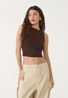 Bluzki damskie - Stradivarius Bawełniana bluzka bez rękawów Brązowy XL - miniaturka - grafika 1