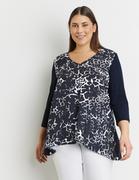 Koszulki i topy damskie - SAMOON Bluzka z rękawem 3/4 z różnych materiałów Niebieski 48/XL - miniaturka - grafika 1