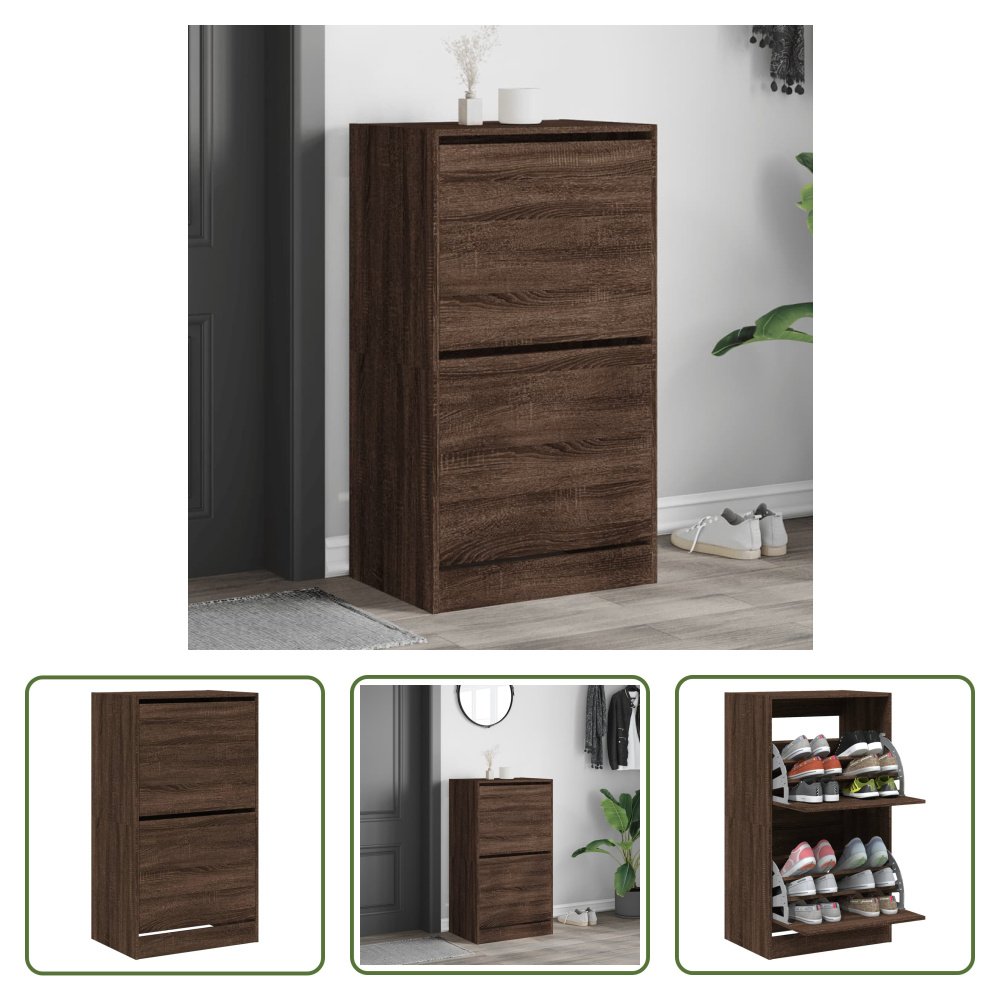 The Living Store Szafka na buty z 2 klapami Brązowy dąb 60x42x108 cm