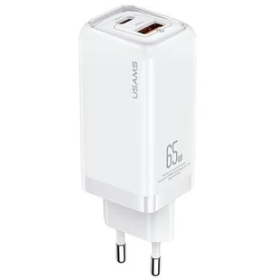 USAMS Ład. siec. 1xUSB-C+1xUSB T47 65W PD Fast Charging Super Si biały/white CC153TC02  (US-CC153) - Ładowarki do telefonów - miniaturka - grafika 1