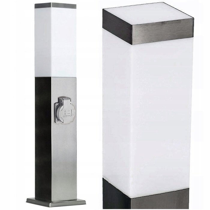 Lampa Ogrodowa słupek 45 cm E27 z gniazdem 230V INOX