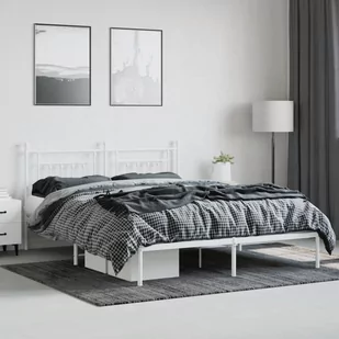 Metalowa rama łóżka z wezgłowiem, biała, 160x200 cm Lumarko! - Inne meble do sypialni - miniaturka - grafika 4