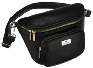 Nerki - Saszetka nerka damska czarna PETERSON mała miejska na ramię lub przez biodra listonoszka kieszonki na drobiazgi telefon złote okucia odpinany pasek .. - miniaturka - grafika 1