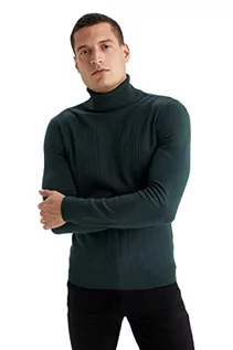 Koszulki męskie - DeFacto Męski sweter z dzianiny z długim rękawem okrągły dekolt - slim fit sweter dla mężczyzn topy (petrol, XS), Petrol, XS - grafika 1
