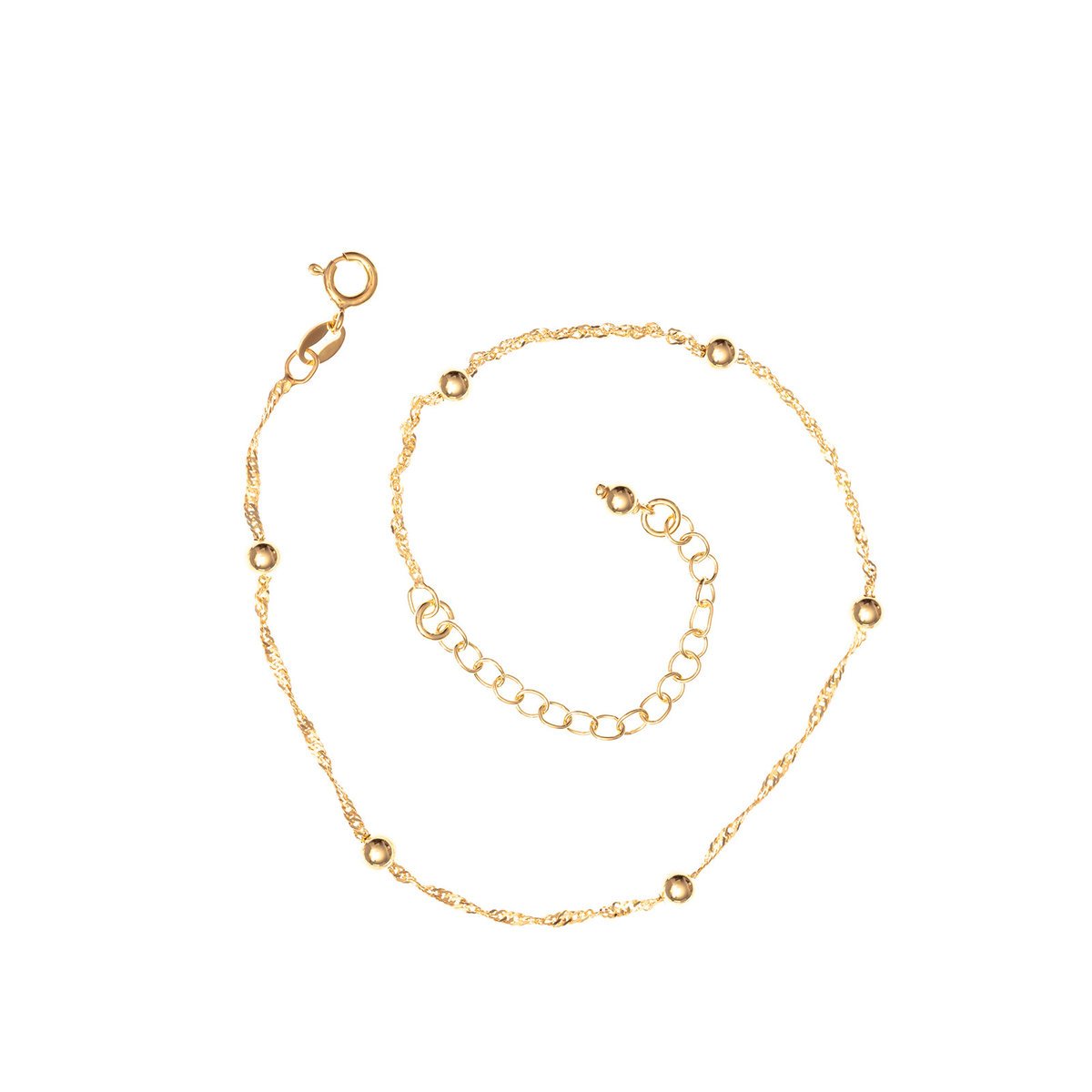 Srebrna pozłacana bransoletka na nogę 925 Kulki singapur