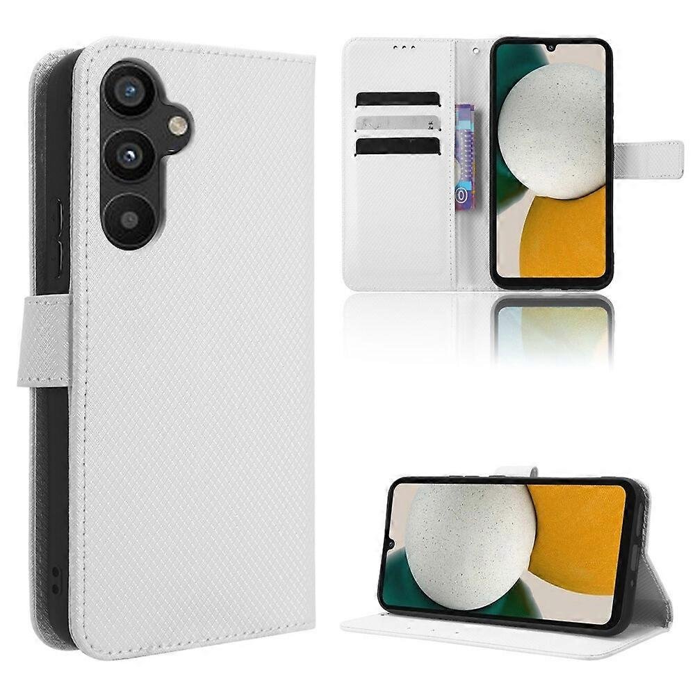 Foxdock Kompatybilny z Samsung Galaxy A34 5G Etui-portfel Diamentowy wzór Pokrowiec ze skóry PU z magnetycznym zamknięciem Miejsca na karty Biały