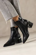 Botki damskie - Czarne botki damskie na szerokim klocu ze srebrną ozdobą na cholewce stalowe kółeczko Casu D25WX1-B - miniaturka - grafika 1