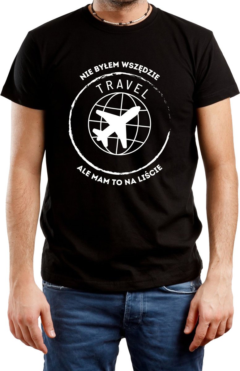 T-Shirt Męski Prezent Dla Podróżnika Podróże Wakacje Czarna R-S A462