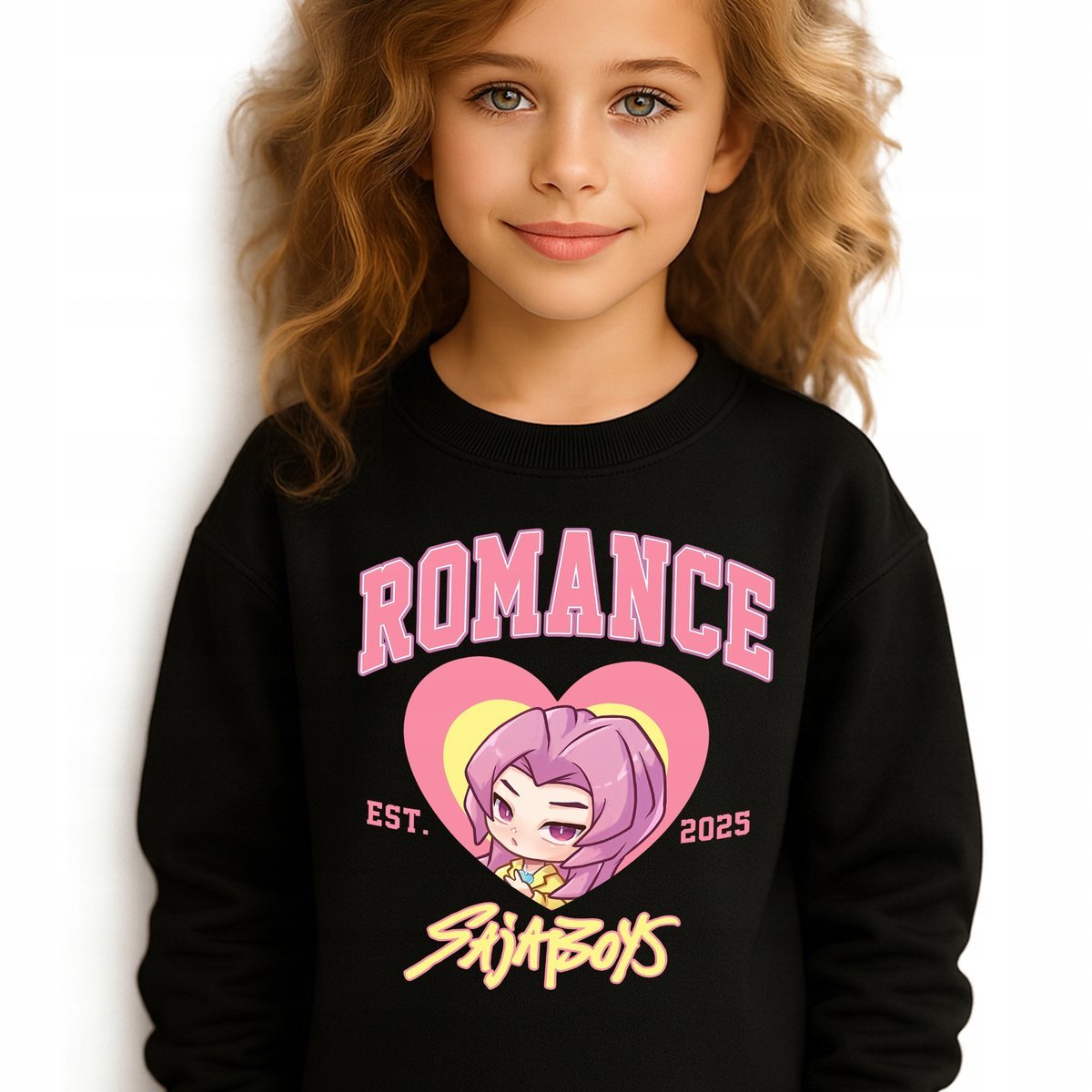 Bluza Dziecięca Czarna ROMANCE SAJABOYS K-pop Muzyka Wzory Rozmiar 152 cm