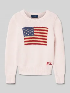 Sweter z dzianiny z wyhaftowanym motywem - Swetry dla dziewczynek - miniaturka - grafika 1