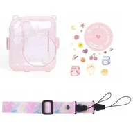 Paski, szelki, uprzęże foto - Futerał Etui Pokrowiec Case Do Fujifilm Fuji Instax Mini 12 + Naklejki I Kieszeń Na Zdjęcia / Jogurtowy Królik / Różowy Brokat - miniaturka - grafika 1