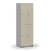 Szafki biurowe - Drewniana szafka skrytkowa, 4 schowki, zamek obrotowy, szary/brzoza - miniaturka - grafika 1