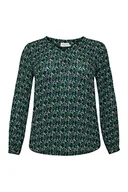 Bluzki damskie - Kaffe Curve Plus Size Damska bluzka z długim rękawem zrelaksowany krój V-Neck Printed, Nadruk zielonego kwiatu i liścia, 44/du?y rozmiar - miniaturka - grafika 1