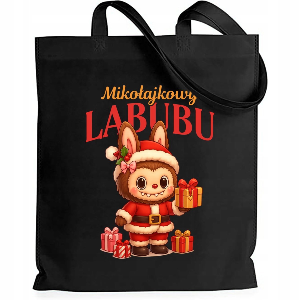 Torba EKO Czarna Shopper MIKOŁAJKOWY Prezent Święta Mikołajki Wzory