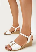 Sandały damskie - Białe Sandały na Koturnie z Elegancką Klamerką Miasia - miniaturka - grafika 1