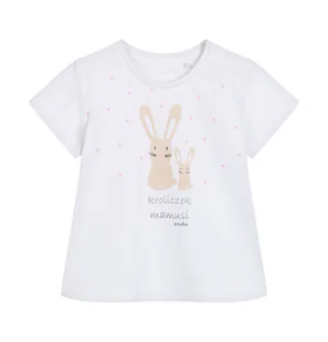 T-shirt dla dziecka do 2 lat, z małym i dużym króliczkiem, biały - Bluzki dla niemowląt - miniaturka - grafika 1