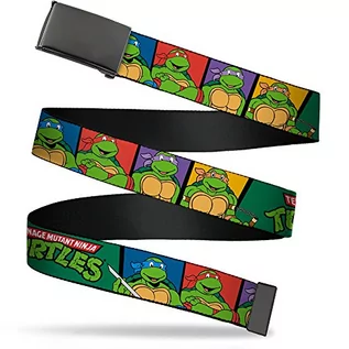 Paski - Nickelodeon Uniseks pasek z klamrą dla dorosłych żółwie ninja 3,2 cm, klasyczny Tmnt Group Pose3/Tmnt Logo zielone/wielokolorowe, 3 cm szerokości - pasuje do rozmiaru spodni do 102 cm - grafika 1