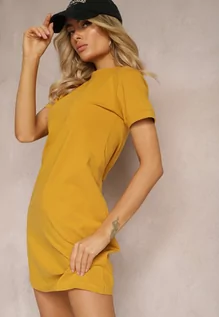 Sukienki - Żółta T-shirtowa Sukienka Sportowo-Casualowa z Elastycznej Bawełny Starlin - grafika 1