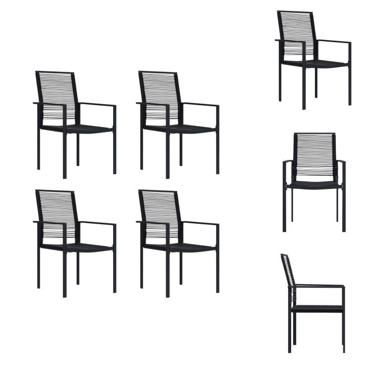 vidaXL Krzesła ogrodowe 4 szt. PVC rattan czarny - Krzesła ogrodowe