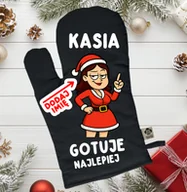 Fartuchy i rękawice kuchenne - Świąteczna rękawica kuchenna z imieniem na prezent pod choinkę z brunetką - miniaturka - grafika 1
