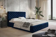 Łóżka - Łóżko tapicerowane SIM 8 z zagłówkiem, 180x200 cm, łóżko podwójne z podstawą łóżka i stelażem z listew wykonanych z drewna, tkanina welurowa, kolor: niebieski - miniaturka - grafika 1