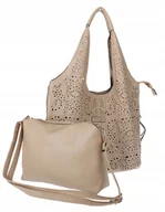 Torebki damskie - Torebka Damska włoskiej marki CHARRO Ażurowa Worek shopper 2w1 CH28 beżowa - miniaturka - grafika 1