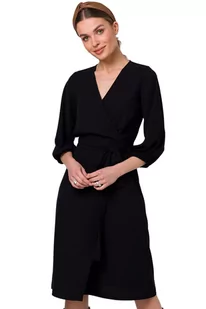 Sukienka elegancka kopertowa z bufiastymi rękawami czarna - Stylove - Sukienki - miniaturka - grafika 1