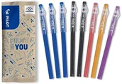 Długopisy - PILOT - Zestaw 8 długopisów FriXion Ball Stick - Tusz żelowy - 3 niebieskie, 2 czarne, 1 koralowe, 1 pomarańczowe, 1 fioletowe, tanie pióro FriXion - Do umieszczenia w pudełku - Artykuły szkolne - miniaturka - grafika 1