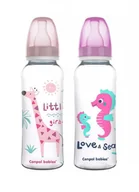 Butelki dla niemowląt - Canpol babies butelka wąska 250 ml smoczek 12m+ Żyrafa / Konik Morski 2 szt. - miniaturka - grafika 1