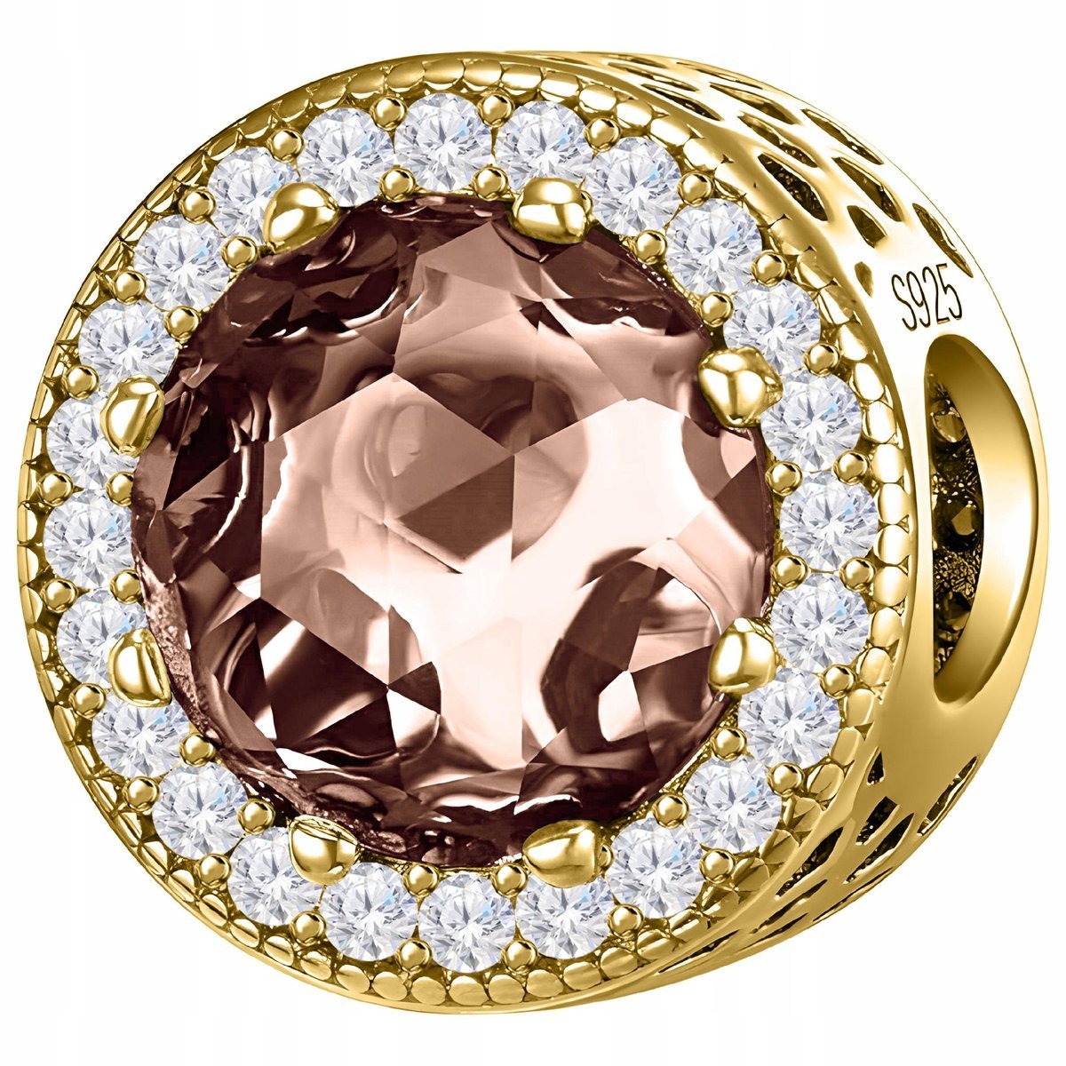 Złoty Charms Koralik Klejnot z Cyrkoniami Kamień Serce Love SREBRO 925