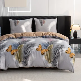 Cotton World Pościel 140x200 2cz QM2739 beżowa w piórka i motyle bawełniana - Pościel - miniaturka - grafika 1