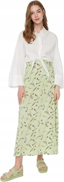 TRENDYOL ZIELONA SPÓDNICA MIDI W KWIATY Z WISKOZY 42 5BA